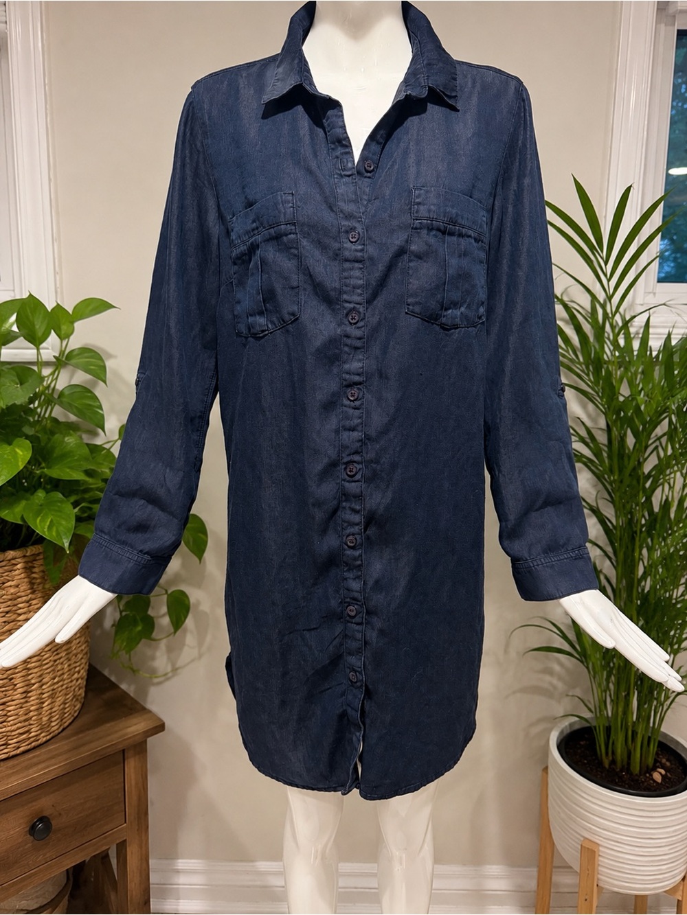 Black Tape 100% Tencel Chambray Shirt Dress Tunic Medium NWT